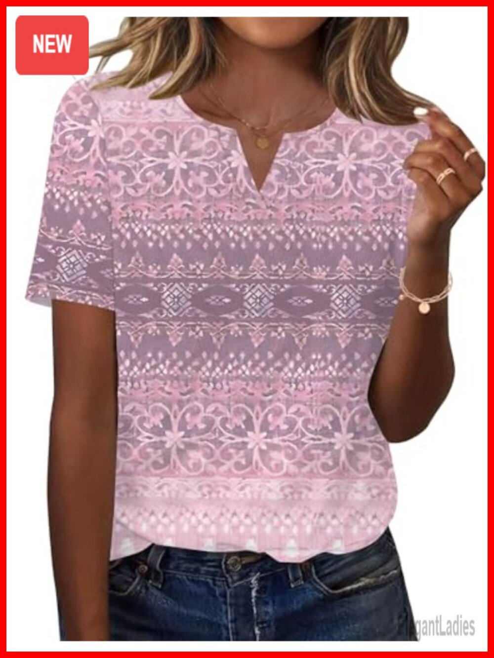 Womens V Neck Short Sleeve Tunic Top Floral Blouse Casual Summer Shirt